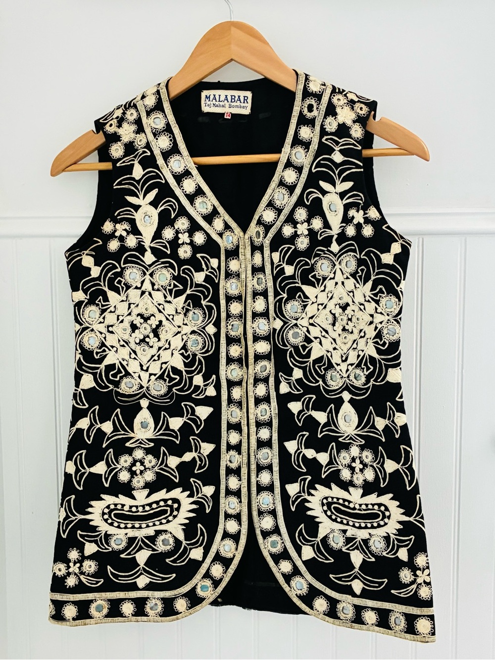 Black & Cream Embroidered Sleeveless Tunic